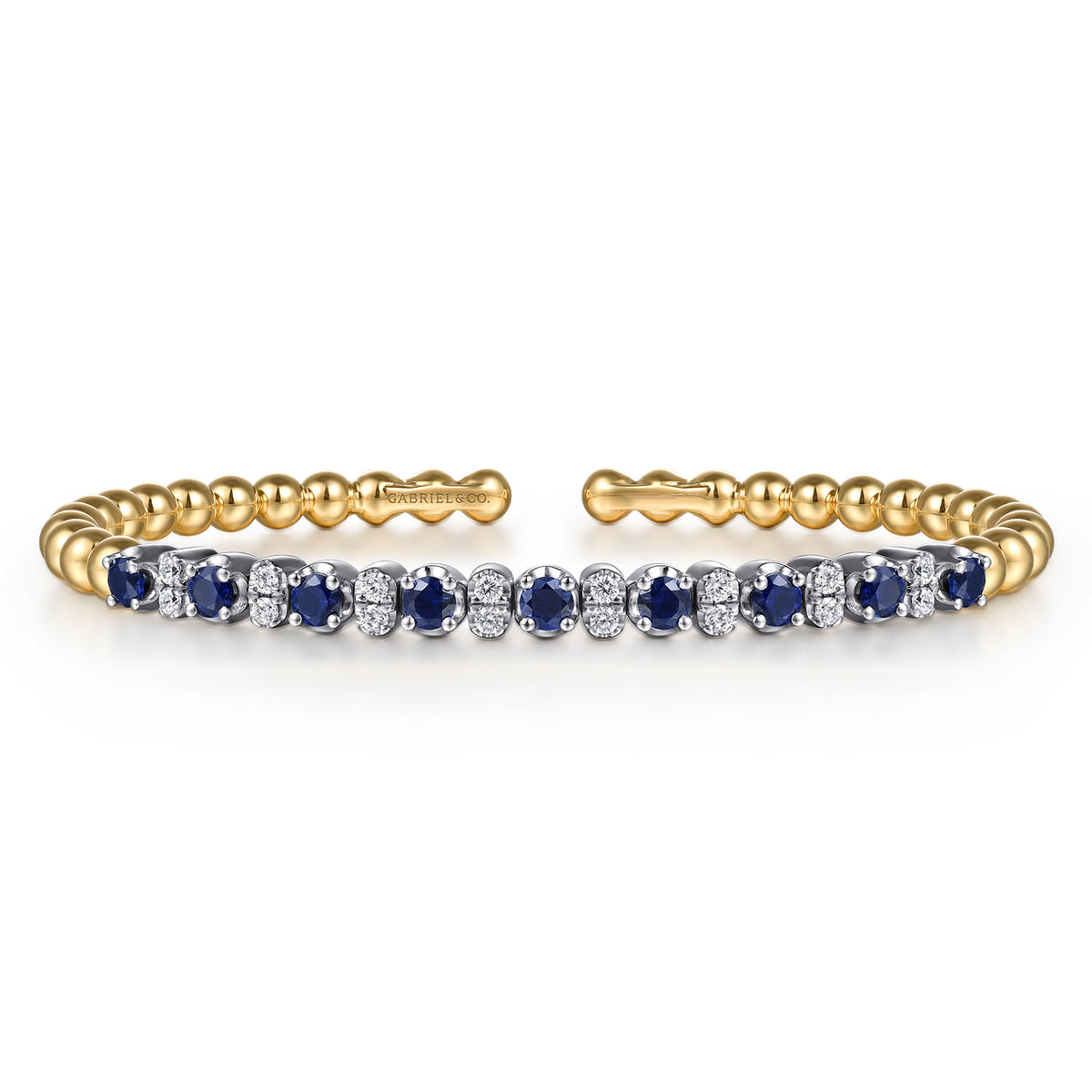 14K White & Yellow Gold Bujukan Diamond and Sapphire Split Bangle Bracelet — Gabriel & Co. BG5077-6M45SA