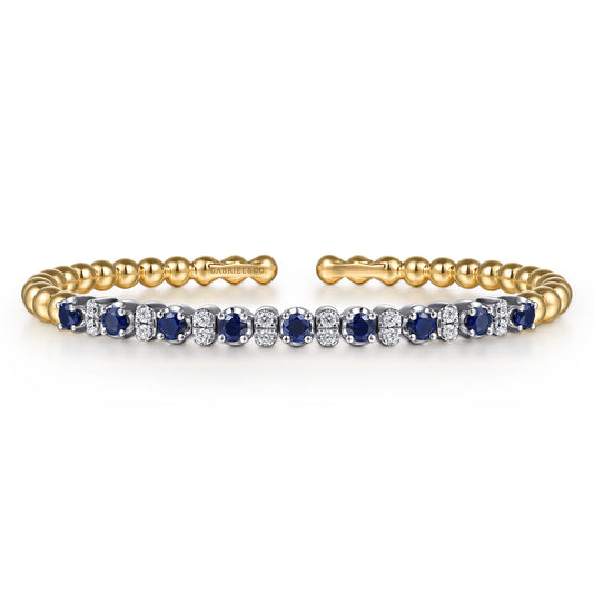 14K White & Yellow Gold Bujukan Diamond and Sapphire Split Bangle Bracelet — Gabriel & Co. BG5077-6M45SA