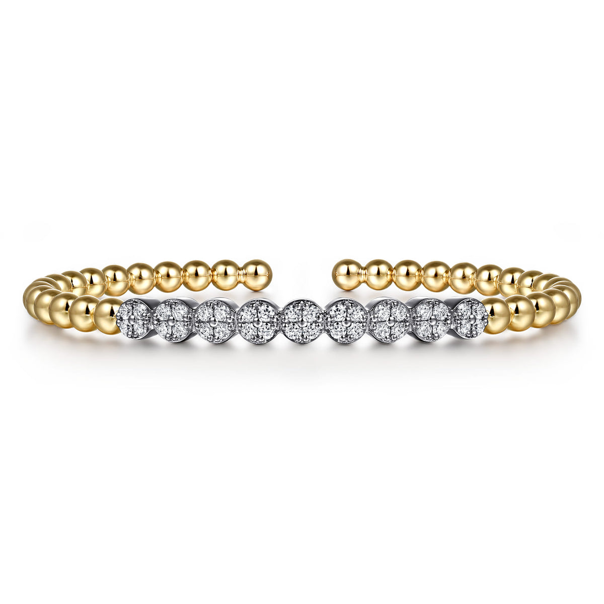 14K White and Yellow Gold Bujukan Diamond Cluster Split Bangle Bracelet — Gabriel & Co. BG5079-62M45JJ