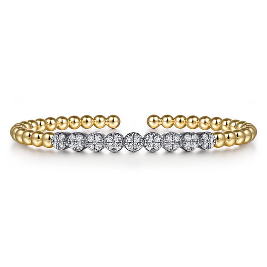 14K White and Yellow Gold Bujukan Diamond Cluster Split Bangle Bracelet — Gabriel & Co. BG5079-62M45JJ