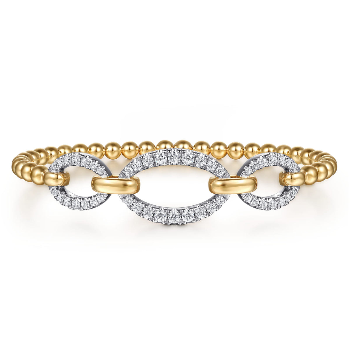 14K White & Yellow Gold Bujukan Diamond Link Split Bangle Bracelet — Gabriel & Co. BG5080-62M45JJ