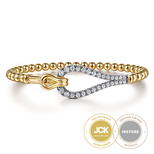 14K Mix of White and Yellow Gold Diamond Stirrup  Bujukan Bangle — Gabriel & Co. BG5081-62M45JJ
