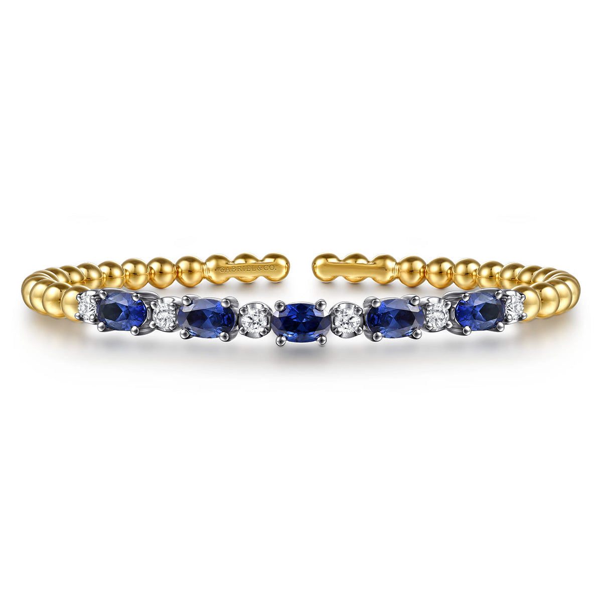 14K White & Yellow Gold Bujukan Diamond and Sapphire Split Bangle Bracelet — Gabriel & Co. BG5084-6M45SA