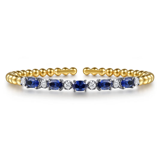14K White & Yellow Gold Bujukan Diamond and Sapphire Split Bangle Bracelet — Gabriel & Co. BG5084-6M45SA