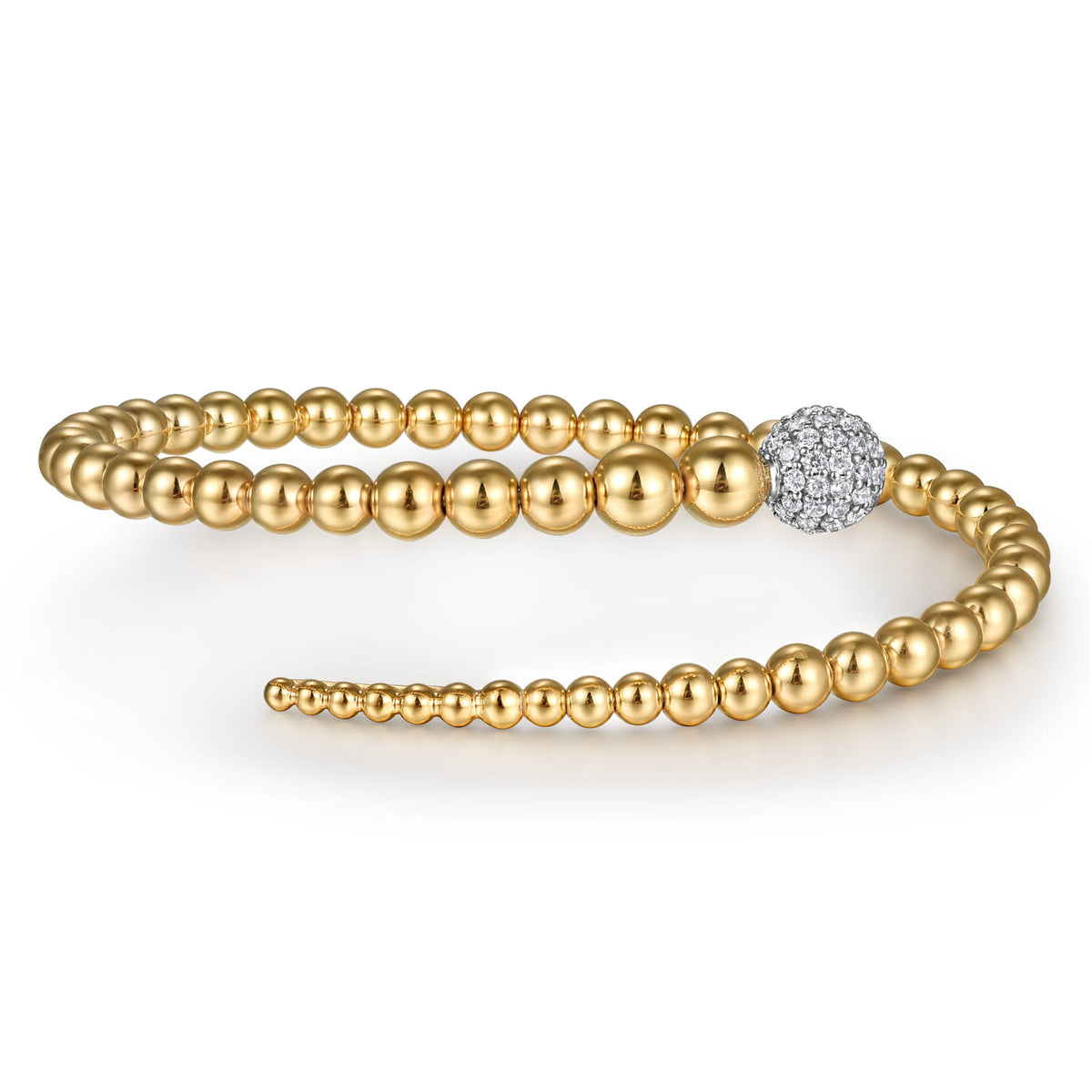 14K White & Yellow Gold Graduating Bujukan Beads and Pave Diamond Split Bangle Bracelet — Gabriel & Co. BG5086-62M45JJ