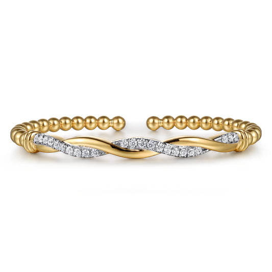 14K Yellow Gold Bujukan Diamond Twist Split Bangle Bracelet — Gabriel & Co. BG5089-62Y45JJ