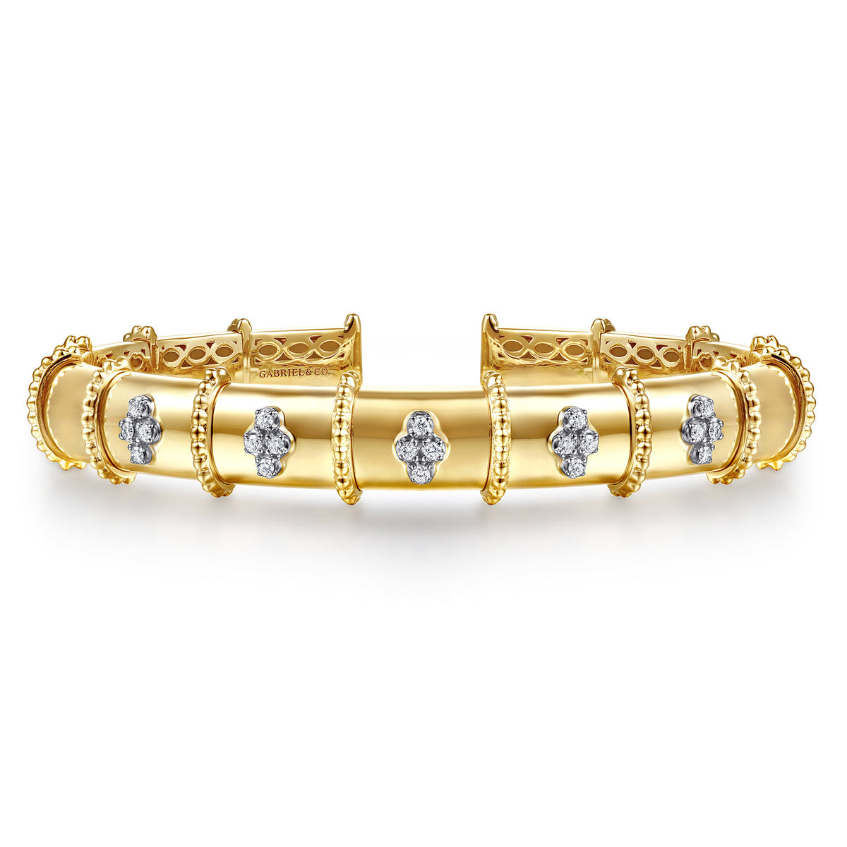 14K White & Yellow Gold Bujukan and Diamond Split Bangle Bracelet — Gabriel & Co. BG5123-62M45JJ