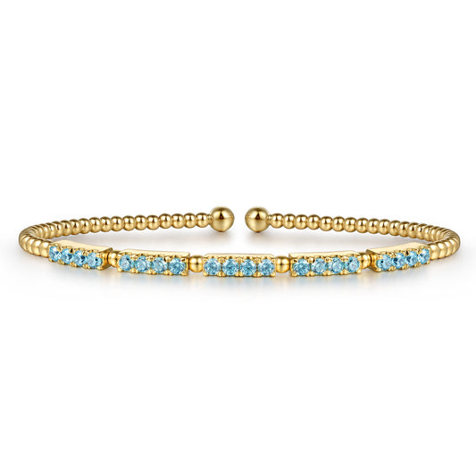 14K Yellow Gold Bujukan Beads and Blue Topaz Split Bangle Bracelet — Gabriel & Co. BG5135-62Y4JBT
