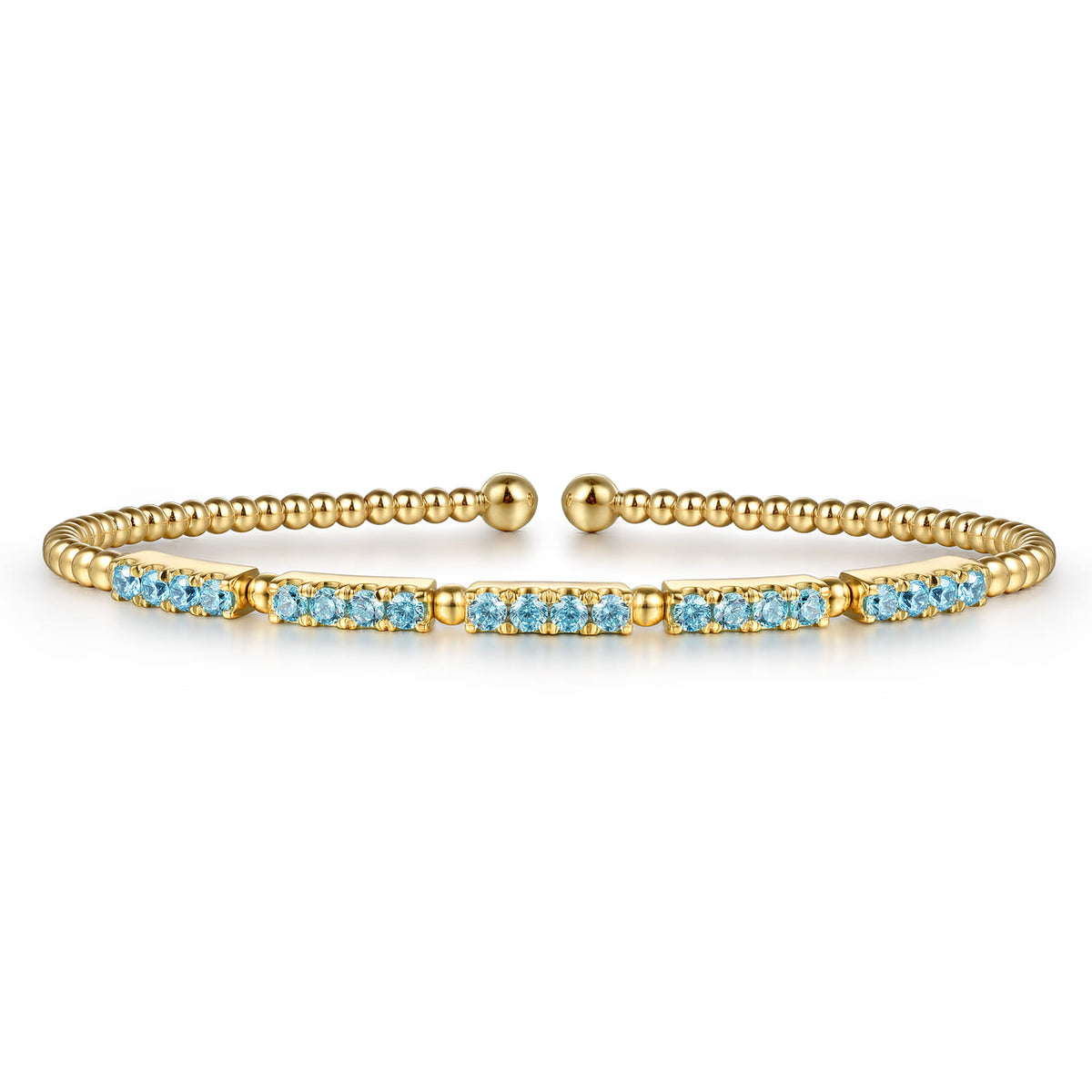 14K Yellow Gold Bujukan Beads and Blue Topaz Split Bangle Bracelet — Gabriel & Co. BG5135-6Y4JBT