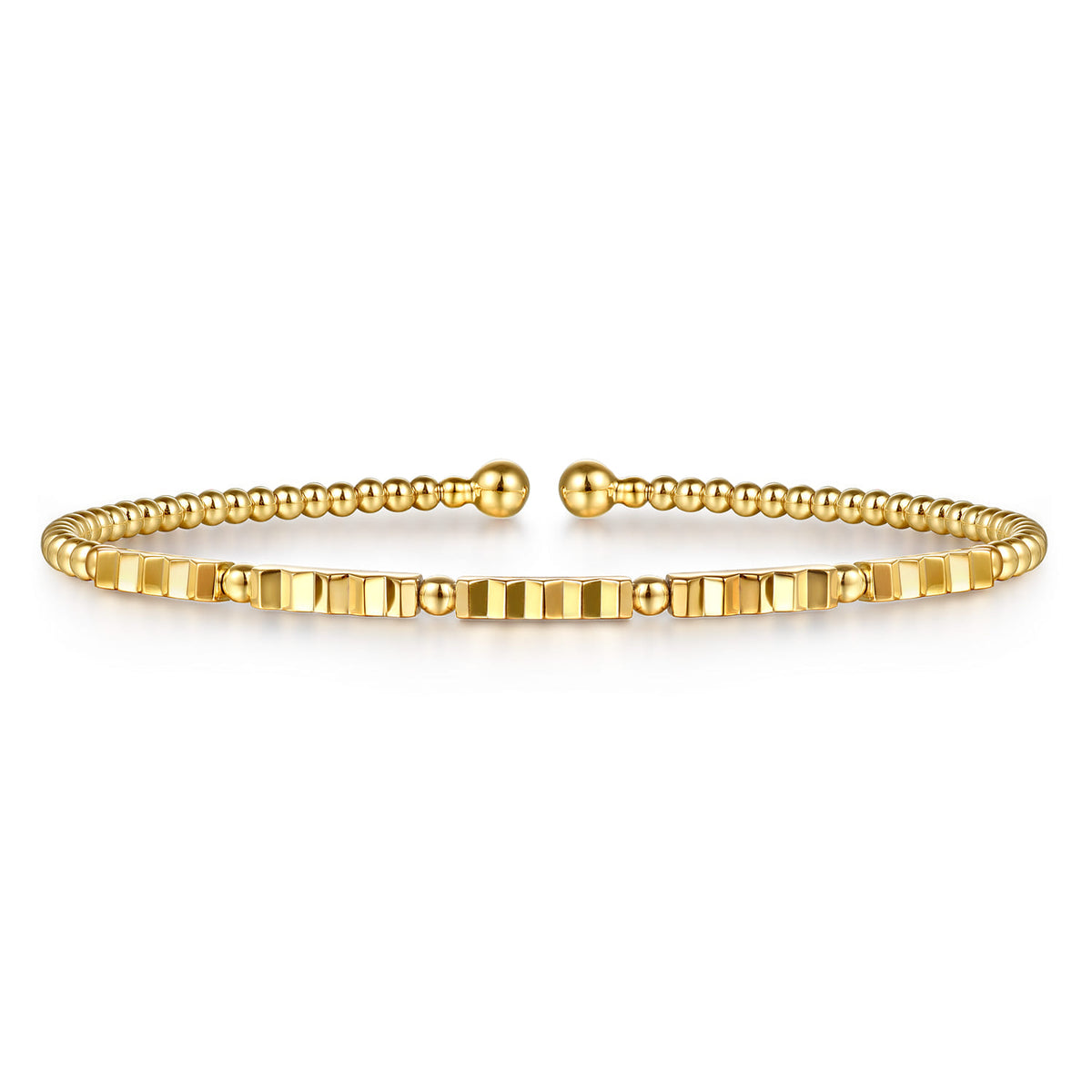 14K Yellow Gold Bujukan Beads and Diamond Cut Texture Split Bangle Bracelet — Gabriel & Co. BG5137-62Y4JJJ