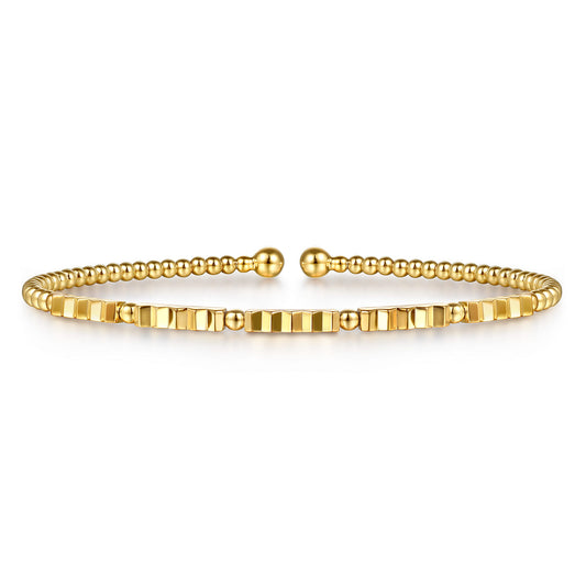 14K Yellow Gold Bujukan Beads and Diamond Cut Texture Split Bangle Bracelet — Gabriel & Co. BG5137-62Y4JJJ