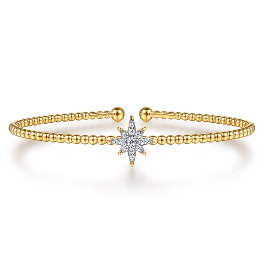 14K Yellow Gold Bujukan and Diamond Starburst Split Bangle Bracelet — Gabriel & Co. BG5138-62Y45JJ