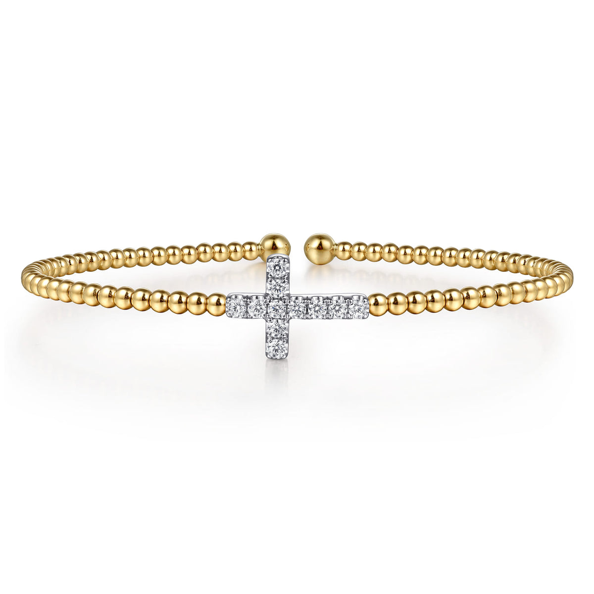 14K White & Yellow Gold Bujukan and Diamond Cross Split Bangle Bracelet — Gabriel & Co. BG5139-6M45JJ