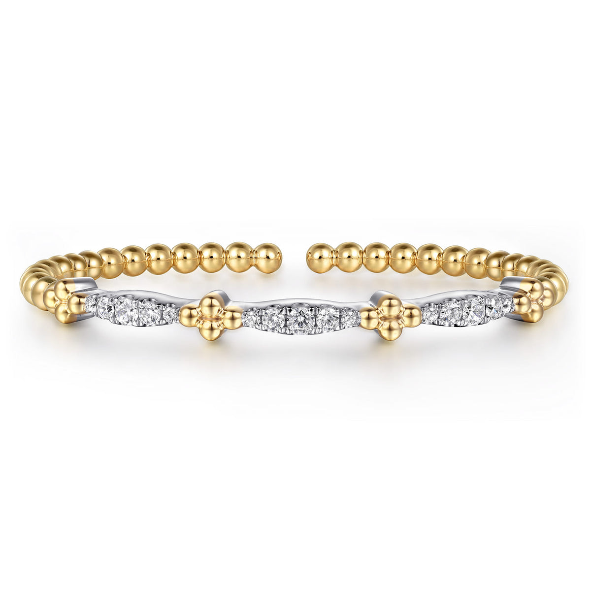 14K White & Yellow Gold Bujukan Clover and Diamond Marquise Split Bangle Bracelet — Gabriel & Co. BG5165-6M45JJ