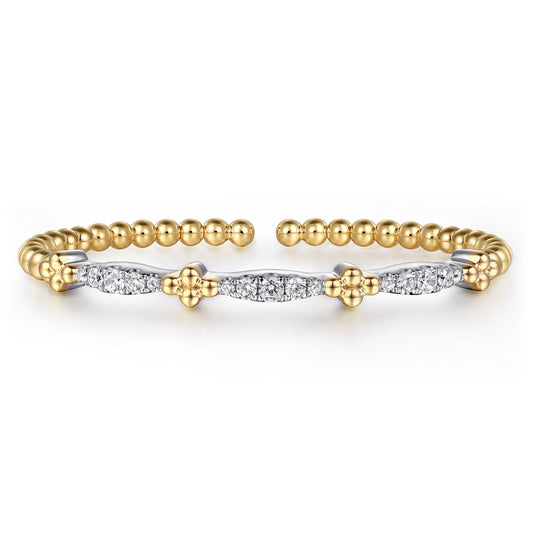 14K White & Yellow Gold Bujukan Clover and Diamond Marquise Split Bangle Bracelet — Gabriel & Co. BG5165-6M45JJ