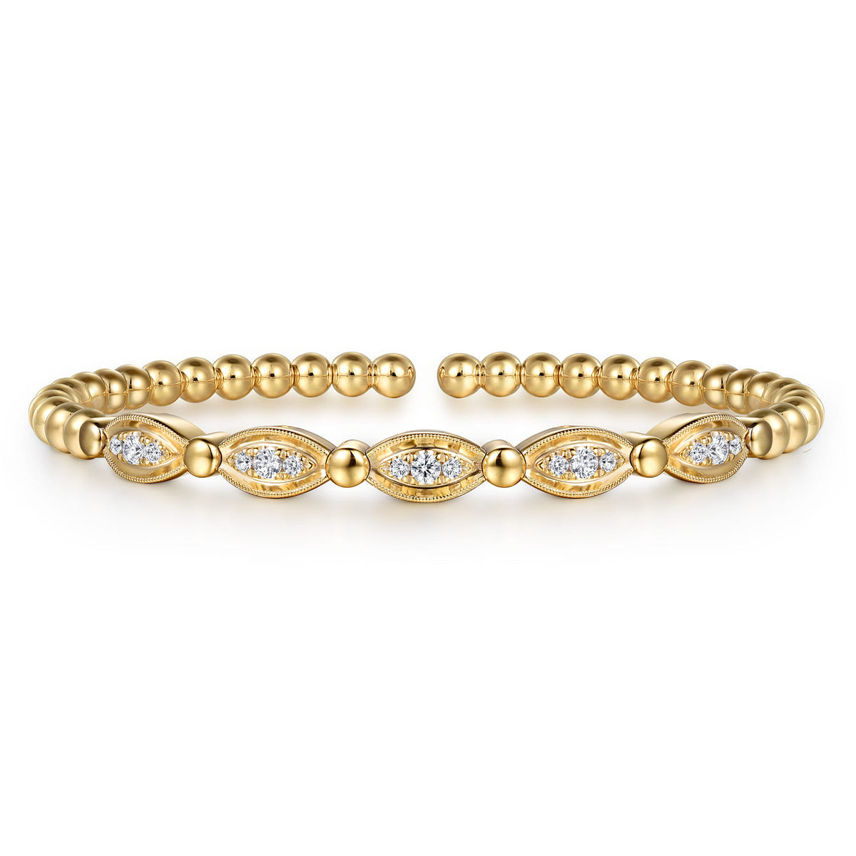 14K Yellow Gold Bujukan and Diamond Marquise Bar Bangle Bracelet — Gabriel & Co. BG5185-6Y45JJ
