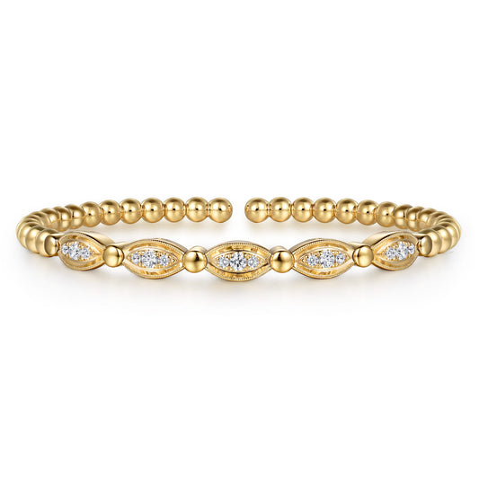 14K Yellow Gold Bujukan and Diamond Marquise Bar Bangle Bracelet — Gabriel & Co. BG5185-6Y45JJ