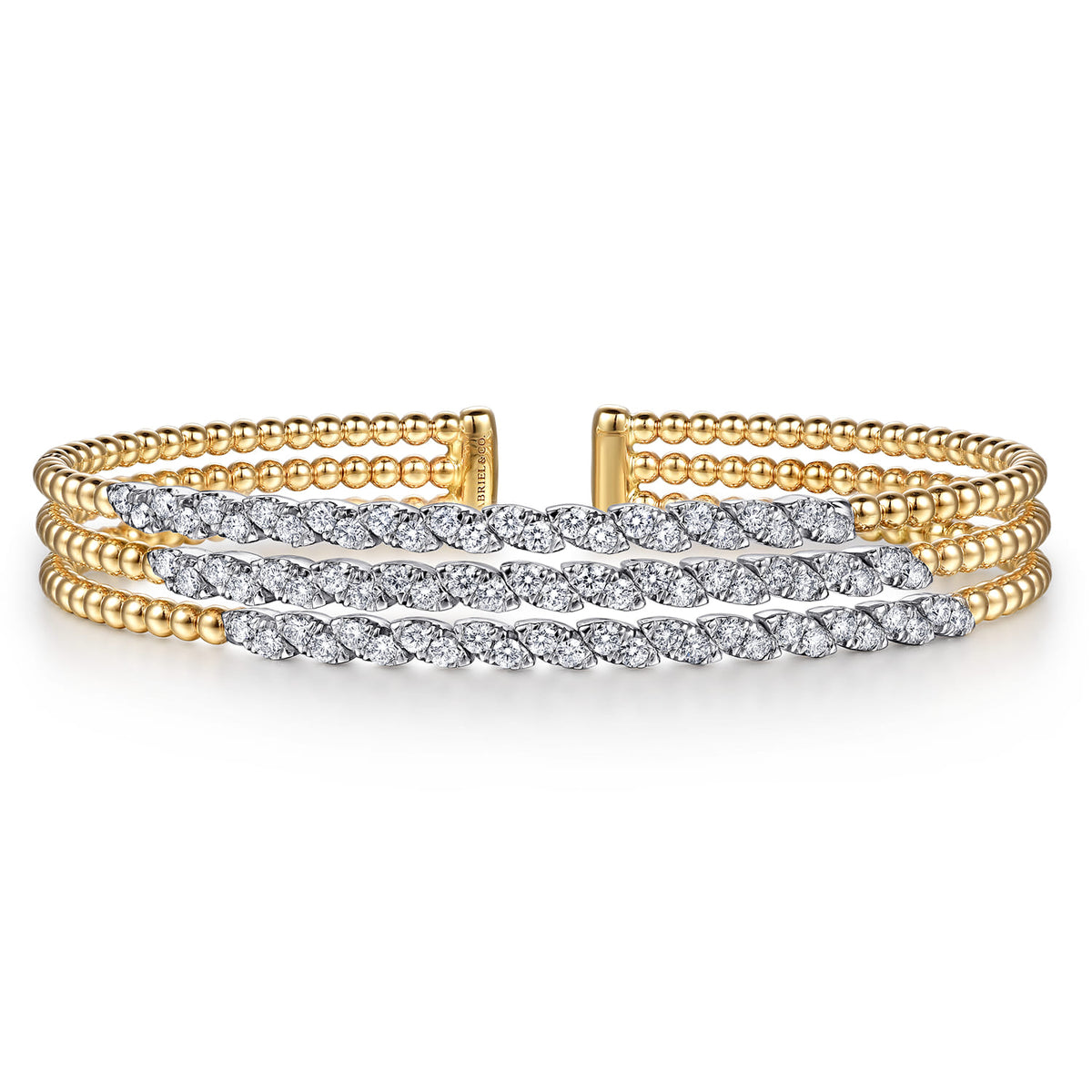 14K White & Yellow Gold Bujukan and Diamond Marquise Multi Row Split Bangle Bracelet — Gabriel & Co. BG5191-62M45JJ