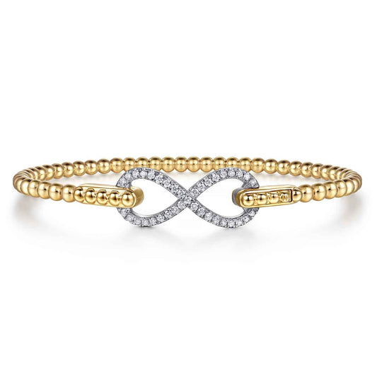 14K White and Yellow Gold Bujukan Diamond Infinity Bangle Bracelet — Gabriel & Co. BG5220-57M45JJ