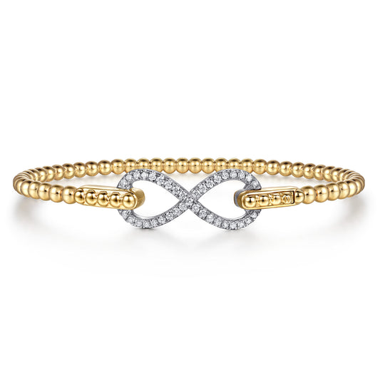 14K White and Yellow Gold Bujukan Diamond Infinity Bangle Bracelet — Gabriel & Co. BG5220-6M45JJ