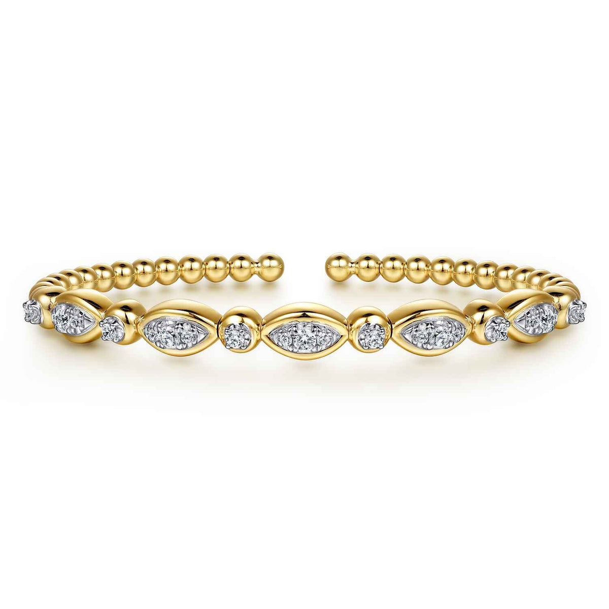 14K White&Yellow Gold Bujukan Marquise Bezel Diamond Bangle Bracelet — Gabriel & Co. BG5286-57M45JJ