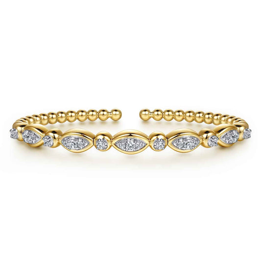 14K White&Yellow Gold Bujukan Marquise Bezel Diamond Bangle Bracelet — Gabriel & Co. BG5286-57M45JJ