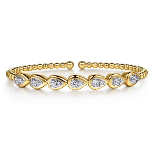 14K White&Yellow Gold Bujukan Pear Bezel Diamond Split Bangle Bracelet — Gabriel & Co. BG5290-57M45JJ