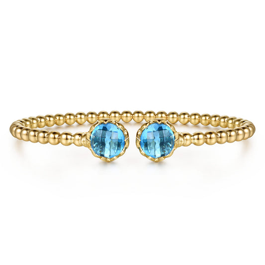 14K Yellow Gold Bujukan Blue Topaz Floral Split Bangle Bracelet with Dusk Blue Enamel — Gabriel & Co. BG5291E557Y4JBT