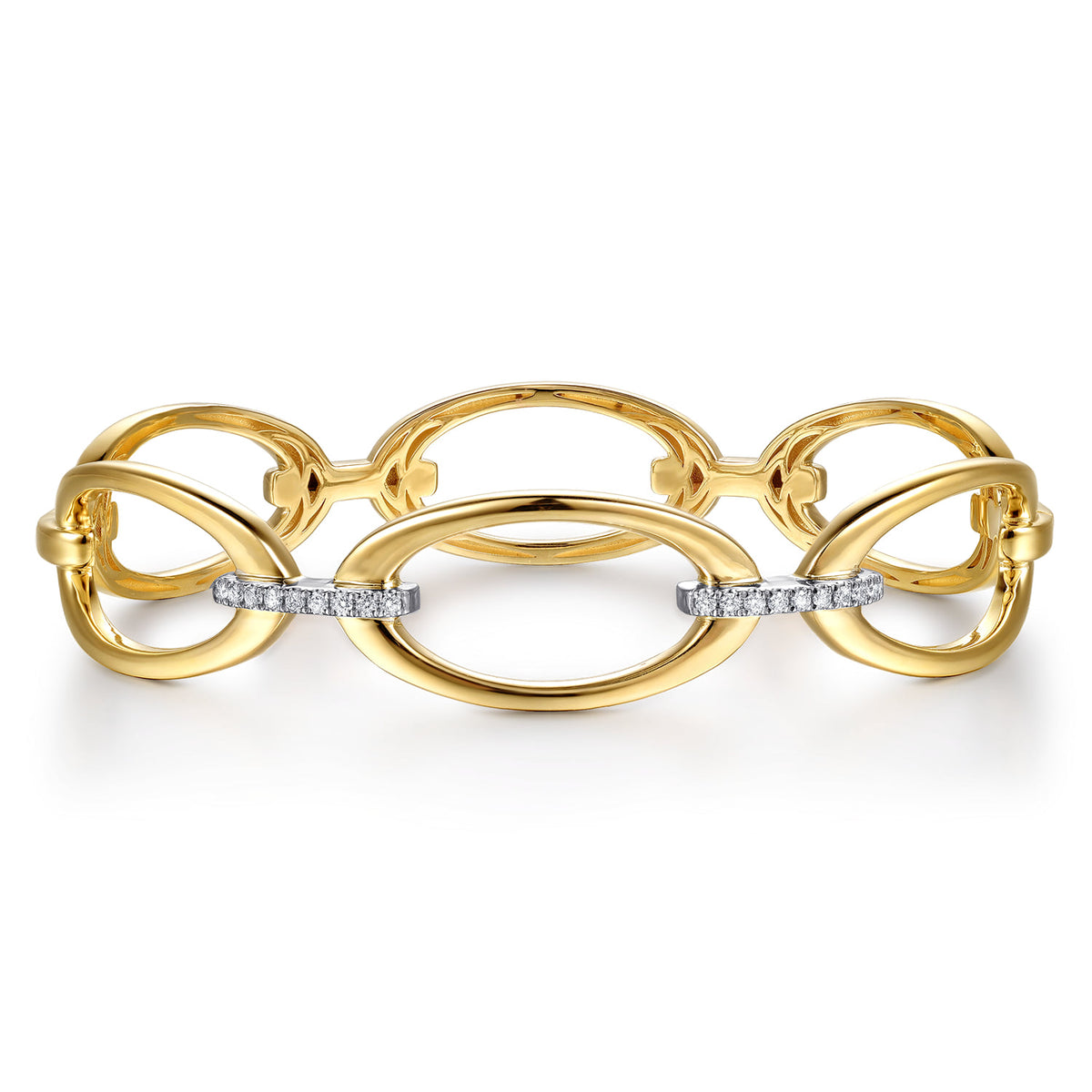 14K White & Yellow Gold Diamond Oval Link Closed Bangle Bracelet — Gabriel & Co. BG5317-65M45JJ