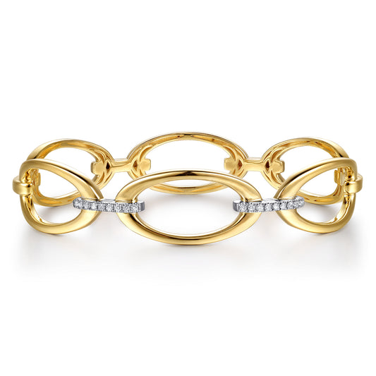 14K White & Yellow Gold Diamond Oval Link Closed Bangle Bracelet — Gabriel & Co. BG5317-65M45JJ