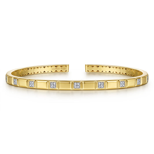 14K Yellow Gold Diamond and Half Cube Cuff Bangle Bracelet — Gabriel & Co. BG5321-57Y45JJ