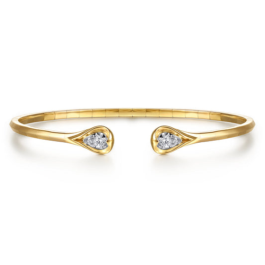 14K White & Yellow Gold Diamond  Pear Open Bangle Bracelet — Gabriel & Co. BG5322-57M45JJ