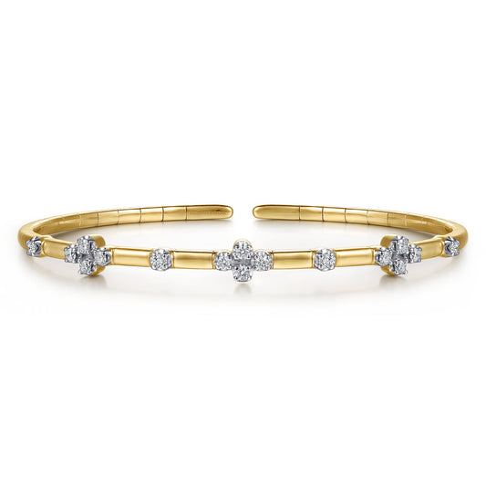 14K Yellow Gold Diamond Clover Station Cuff Bangle Bracelet — Gabriel & Co. BG5323-57Y45JJ