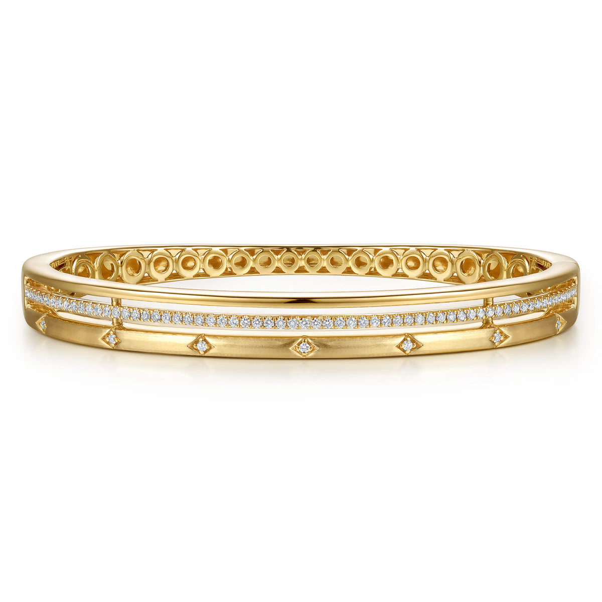 14K Yellow Gold Diamond Station Closed Bangle Bracelet — Gabriel & Co. BG5324-65Y45JJ