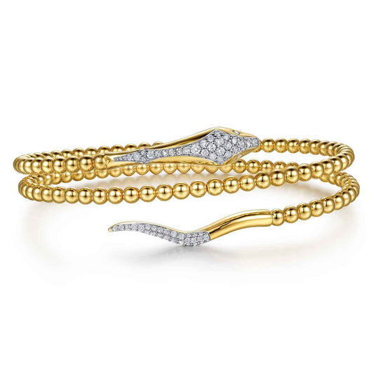 14K Yellow Gold Bujukan Beaded and Diamond Snake Wrapped Bangle Bracelet — Gabriel & Co. BG5330-57Y45JJ