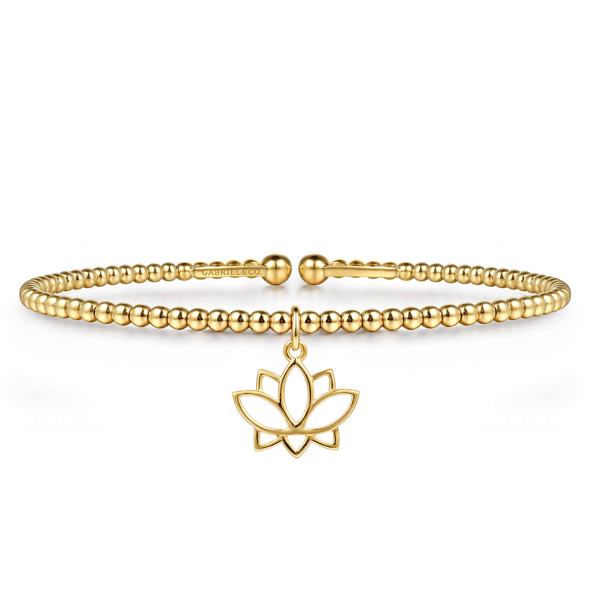 14K Yellow Gold Bujukan Beaded Lotus Flower Cuff Bangle Bracelet — Gabriel & Co. BG5331-57Y4JJJ