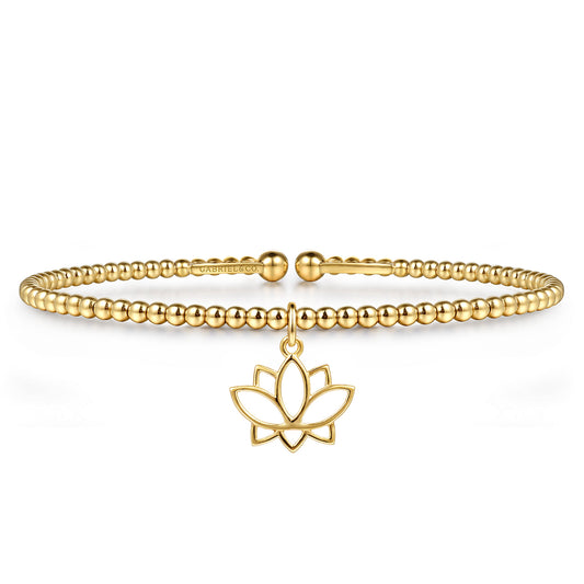 14K Yellow Gold Bujukan Beaded Lotus Flower Cuff Bangle Bracelet — Gabriel & Co. BG5331-57Y4JJJ