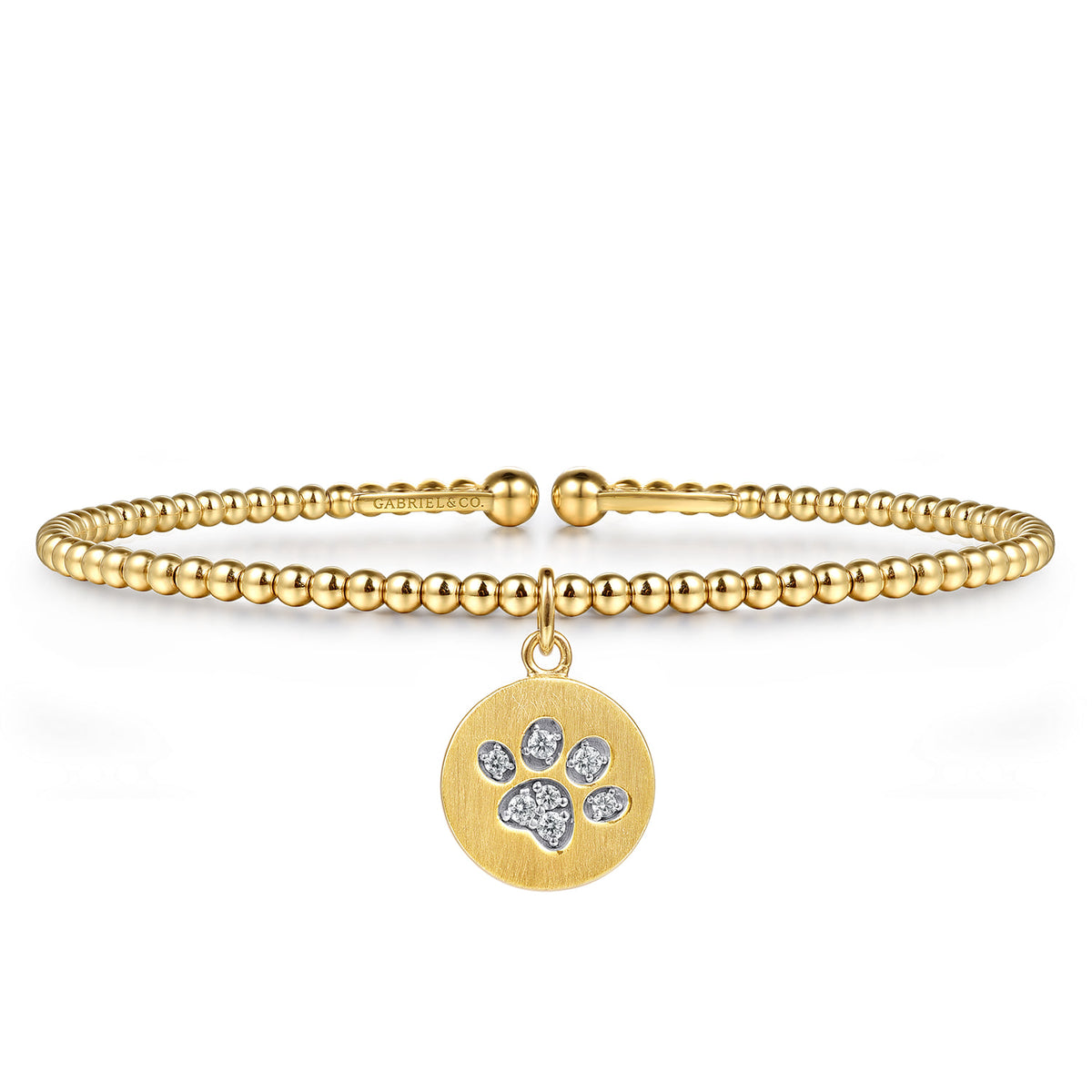 14K Yellow Gold Bujukan Beaded Diamond Paw Charm Cuff Bangle Bracelet — Gabriel & Co. BG5333-57Y45JJ