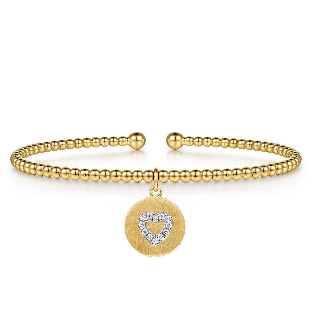 14K White & Yellow Gold Bujukan Beaded Diamond Heart Cuff Bangle Bracelet — Gabriel & Co. BG5335-57M45JJ
