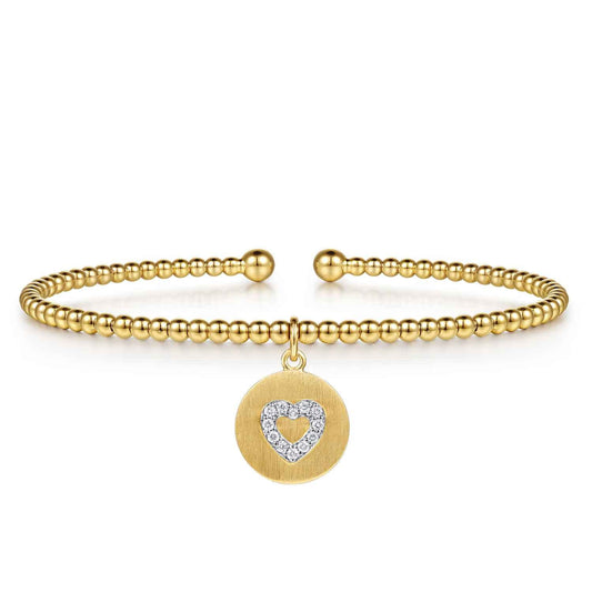 14K White & Yellow Gold Bujukan Beaded Diamond Heart Cuff Bangle Bracelet — Gabriel & Co. BG5335-57M45JJ