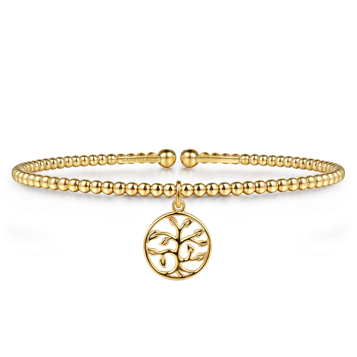 14K Yellow Gold Bujukan Beaded Tree of Life Charm Cuff Bangle Bracelet — Gabriel & Co. BG5336-57Y4JJJ