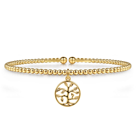 14K Yellow Gold Bujukan Beaded Tree of Life Charm Cuff Bangle Bracelet — Gabriel & Co. BG5336-57Y4JJJ