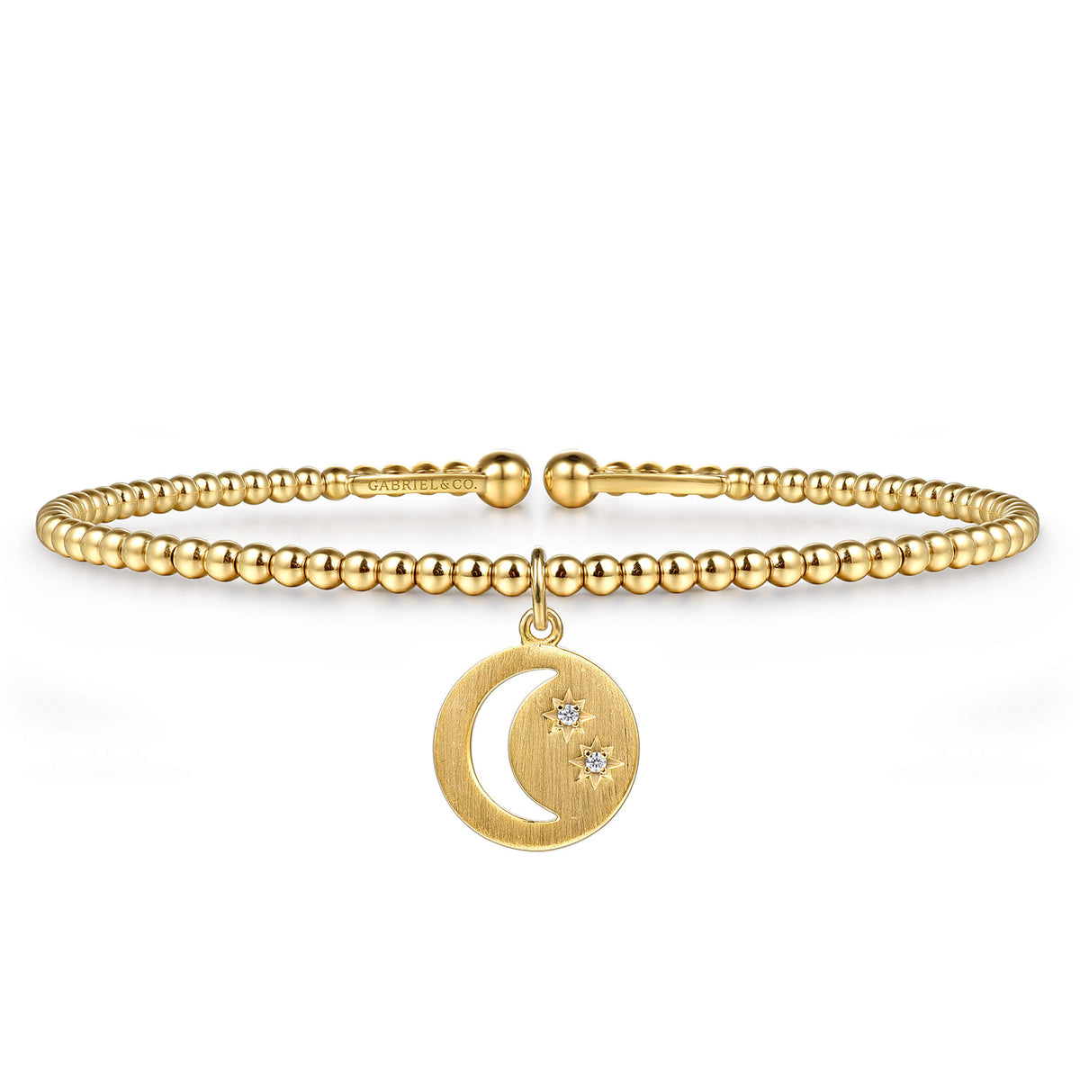 14K Yellow Gold Bujukan Beaded Moon and Diamond Star Cuff Bangle Bracelet — Gabriel & Co. BG5337-57Y45JJ