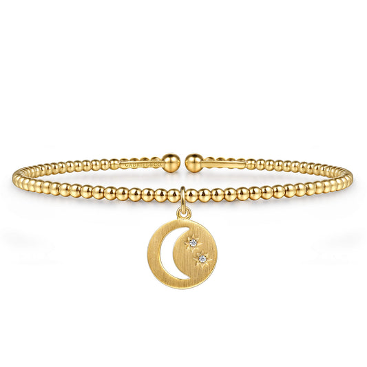 14K Yellow Gold Bujukan Beaded Moon and Diamond Star Cuff Bangle Bracelet — Gabriel & Co. BG5337-57Y45JJ