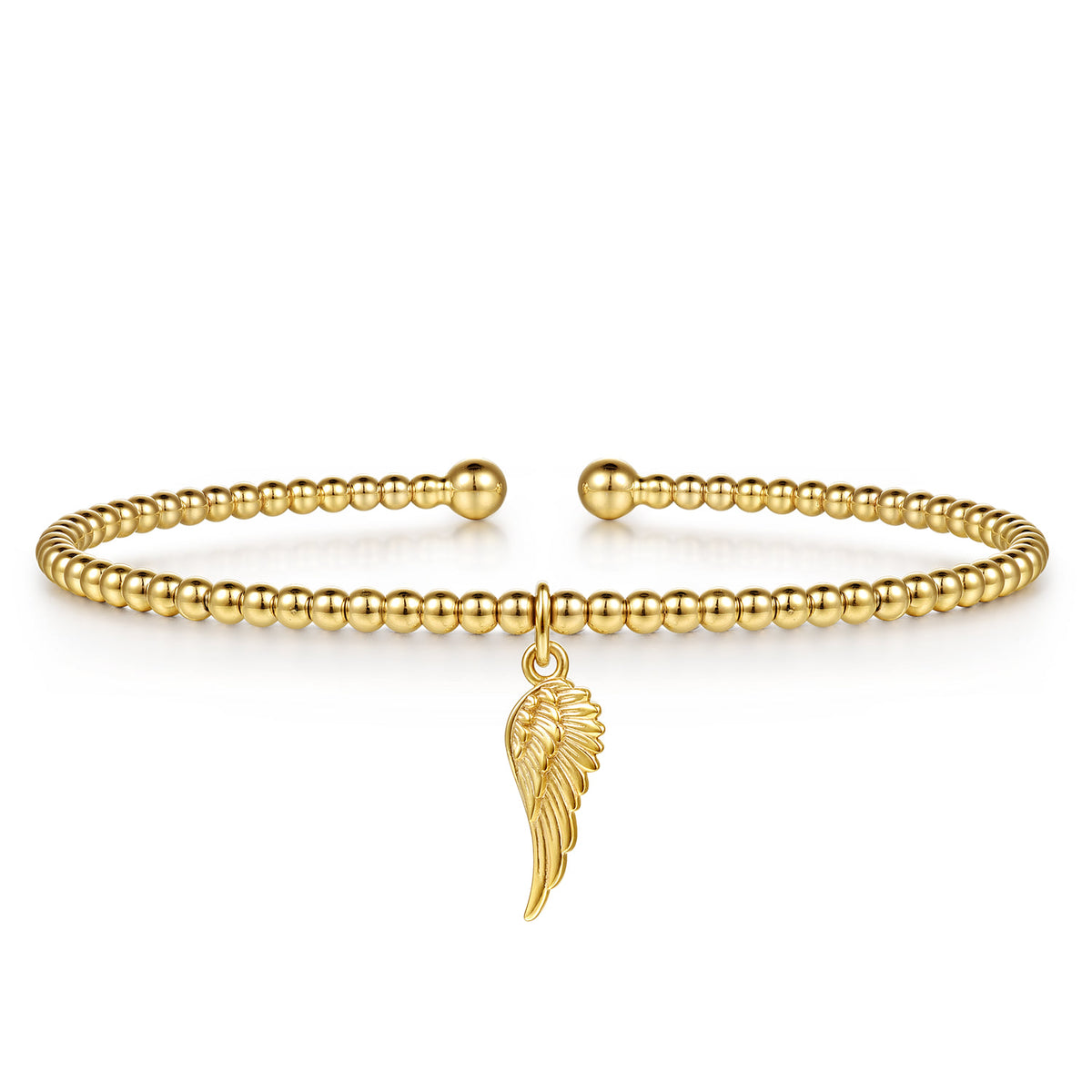 14K Yellow Gold Bujukan Beaded Angel Wing Charm Cuff Bangle Bracelet — Gabriel & Co. BG5343-57Y4JJJ
