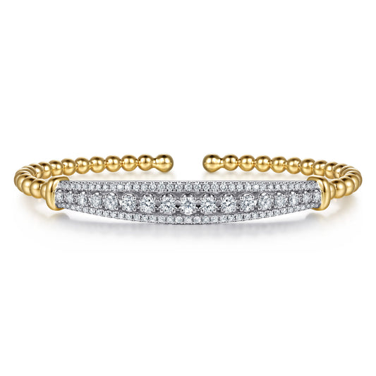 14K White&Yellow Gold Bujukan Beaded Graduating Diamond Bar Cuff Bangle Bracelet — Gabriel & Co. BG5344-57M45JJ