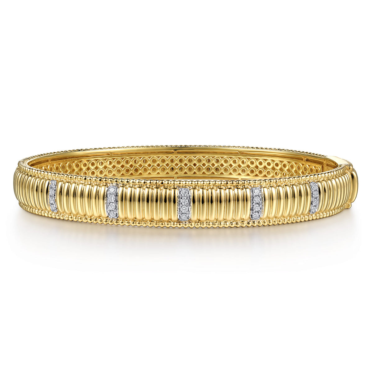 14K Yellow Gold Bujukan Beads Shrimp and Diamond Station Cuff Bangle Bracelet — Gabriel & Co. BG5345-65Y45JJ