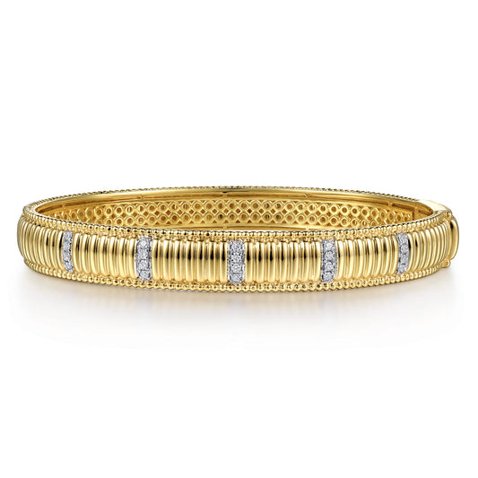 14K Yellow Gold Bujukan Beads Shrimp and Diamond Station Cuff Bangle Bracelet — Gabriel & Co. BG5345-65Y45JJ