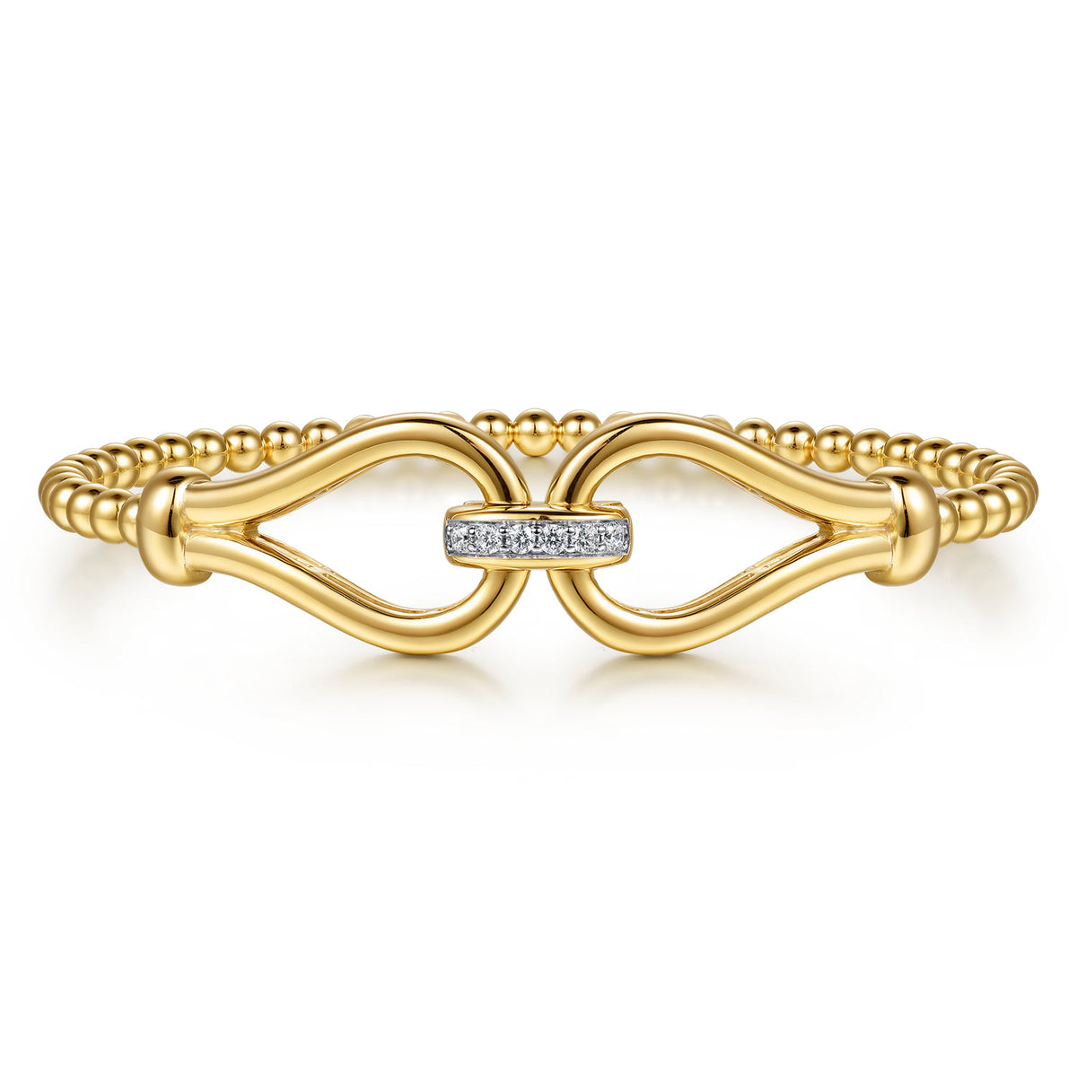 14K Yellow Gold Bujukan Beads Diamond Stirrup Cuff Bangle Bracelet — Gabriel & Co. BG5348-57Y45JJ