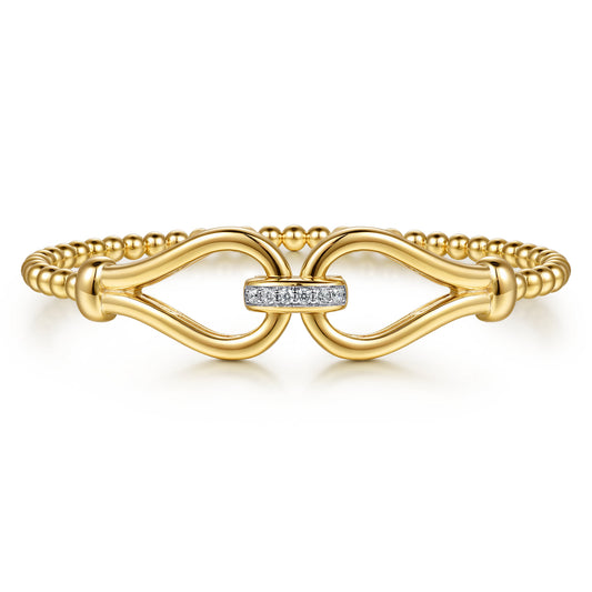 14K Yellow Gold Bujukan Beads Diamond Stirrup Cuff Bangle Bracelet — Gabriel & Co. BG5348-57Y45JJ